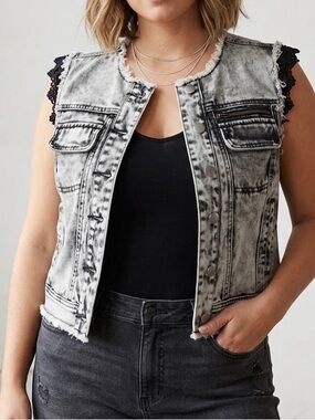 BKE Washed Black and Gray Denim Vest